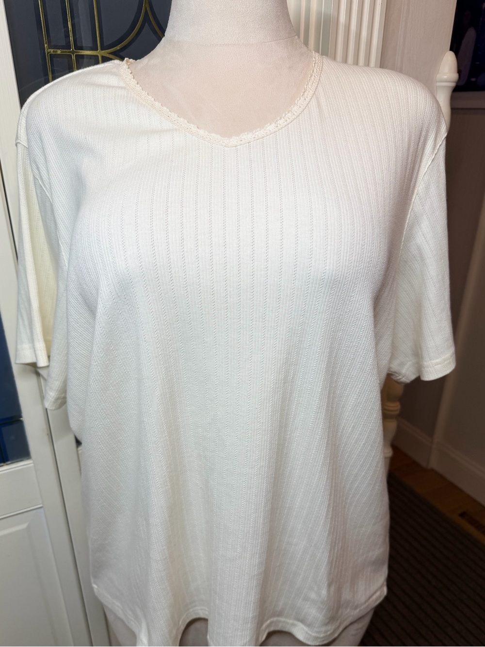 Vintage Classic Elements Woman Y2K Ivory Rib Knit Textured Top Plus Size 20W/22W